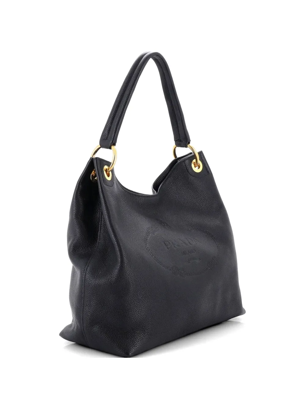 Prada Pre-Owned Logo Embossed Vitello Daino Medium hobo bag - Nero