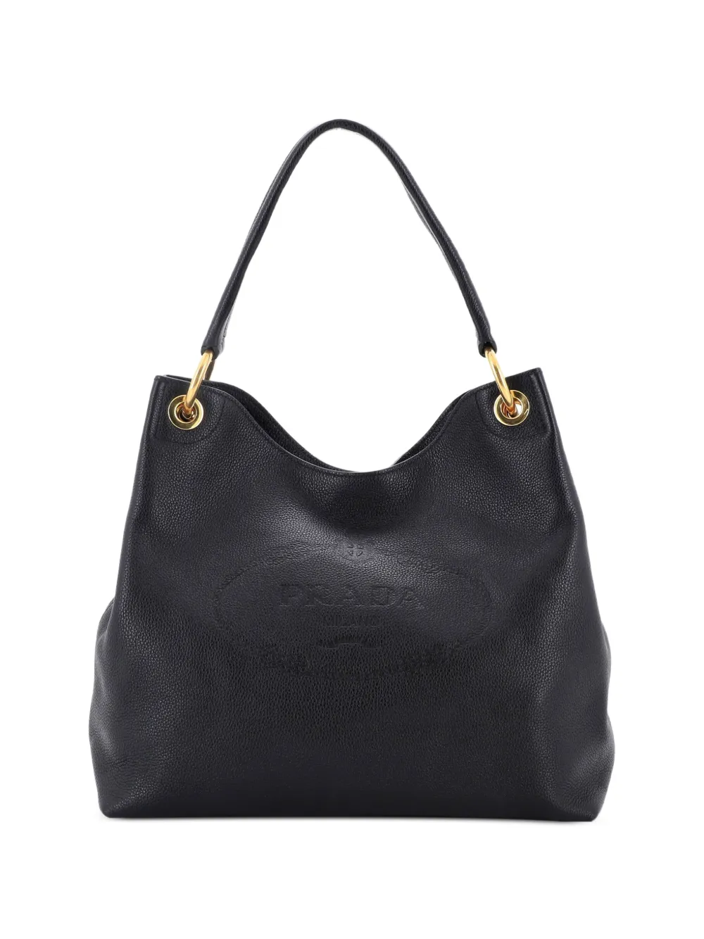 Prada Pre-Owned Logo Embossed Vitello Daino Medium hobo bag - Nero