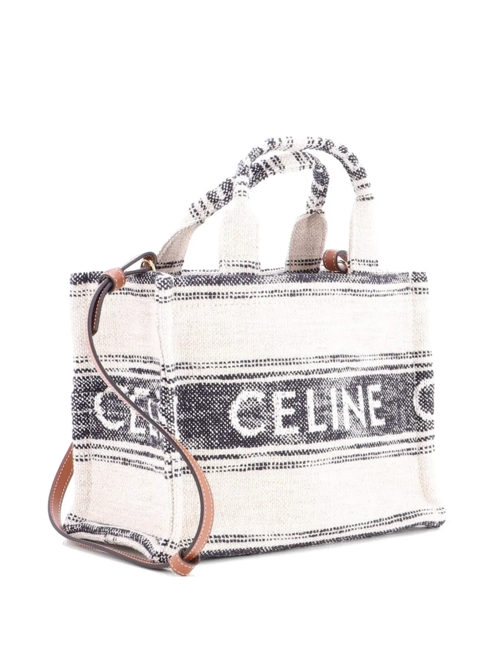 Celine Pre-owned Cabas Thais Striped Jacquard Textile Small Tote Bag in Neutrals, view 3