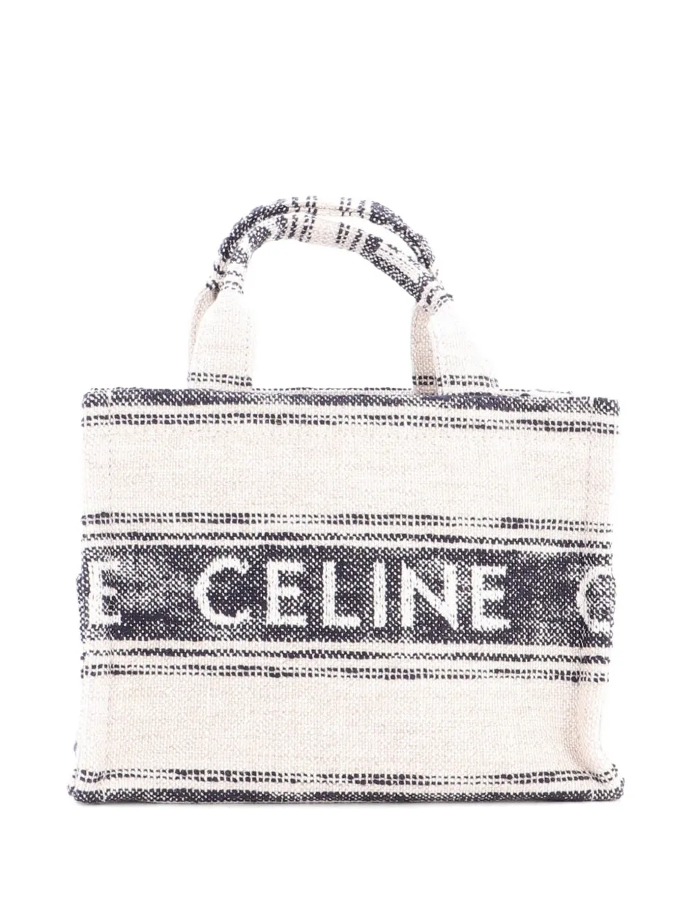 Celine Pre-owned Cabas Thais Striped Jacquard Textile Small Tote Bag in Neutrals, view 2