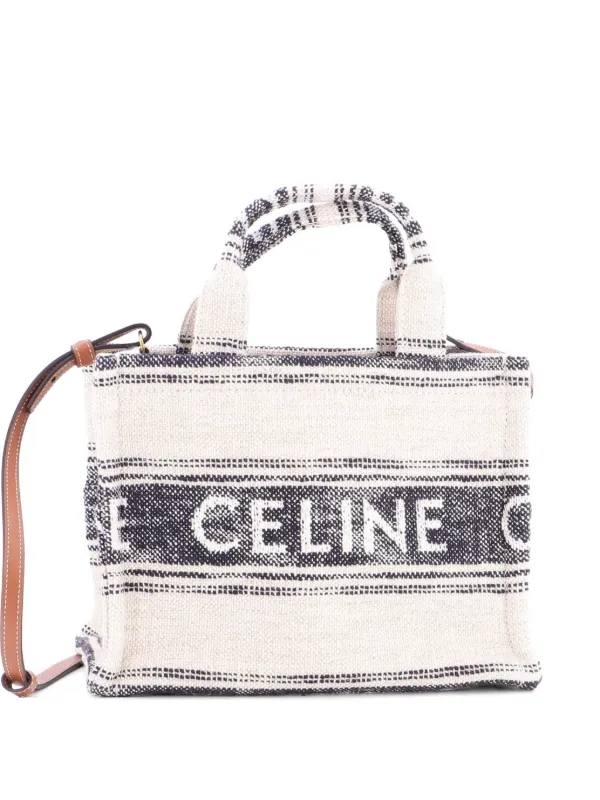 Celine Pre-owned Cabas Thais Striped Jacquard Textile Small Tote Bag in Neutrals