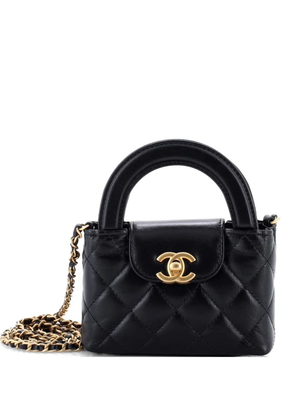 CHANEL Pre-Owned Kelly Top Handle Shopping Bag Quilted Shiny Aged Calfskin Nano crossbody bag - Nero