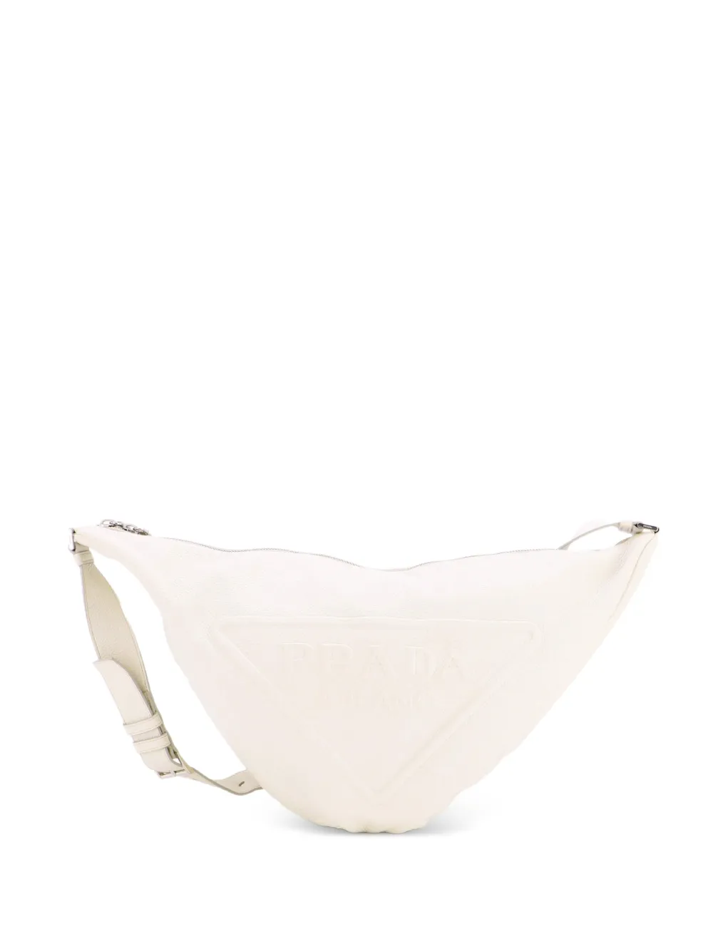 Prada Pre-Owned Triangle Logo Zip Messenger Leather Large crossbody bag - Bianco