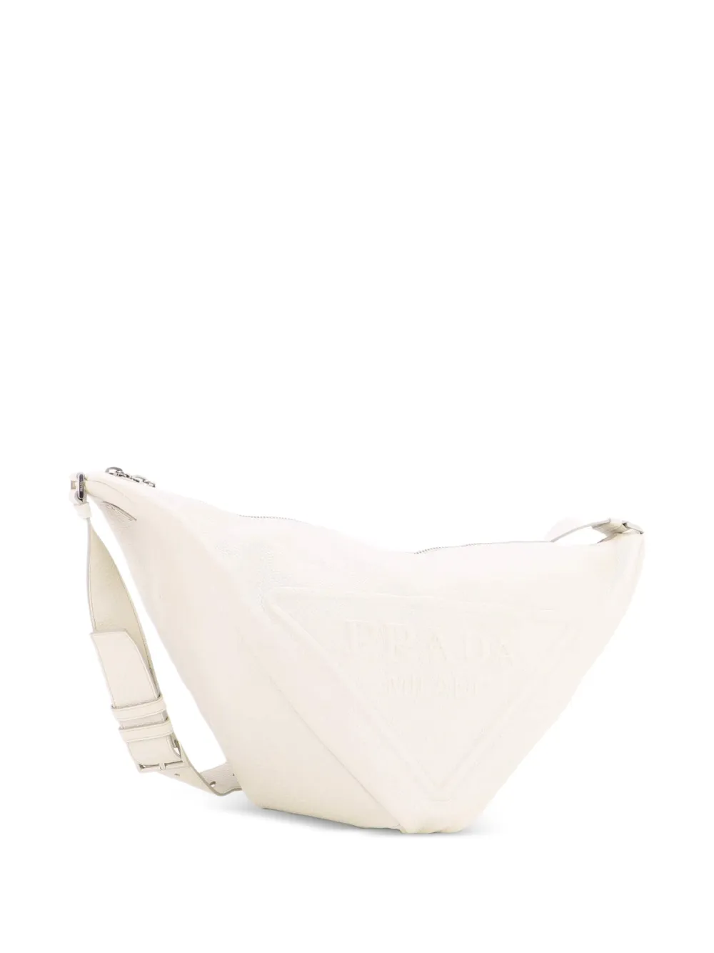 Triangle Logo Zip Messenger Leather Large Crossbody Bag