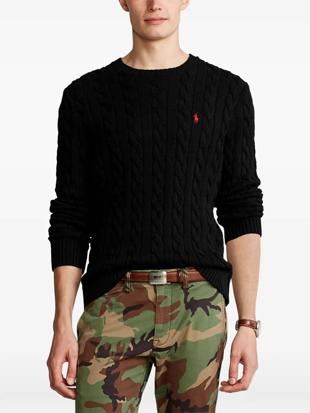 Polo Ralph Lauren Kabelgebreide trui met ponydetail Zwart