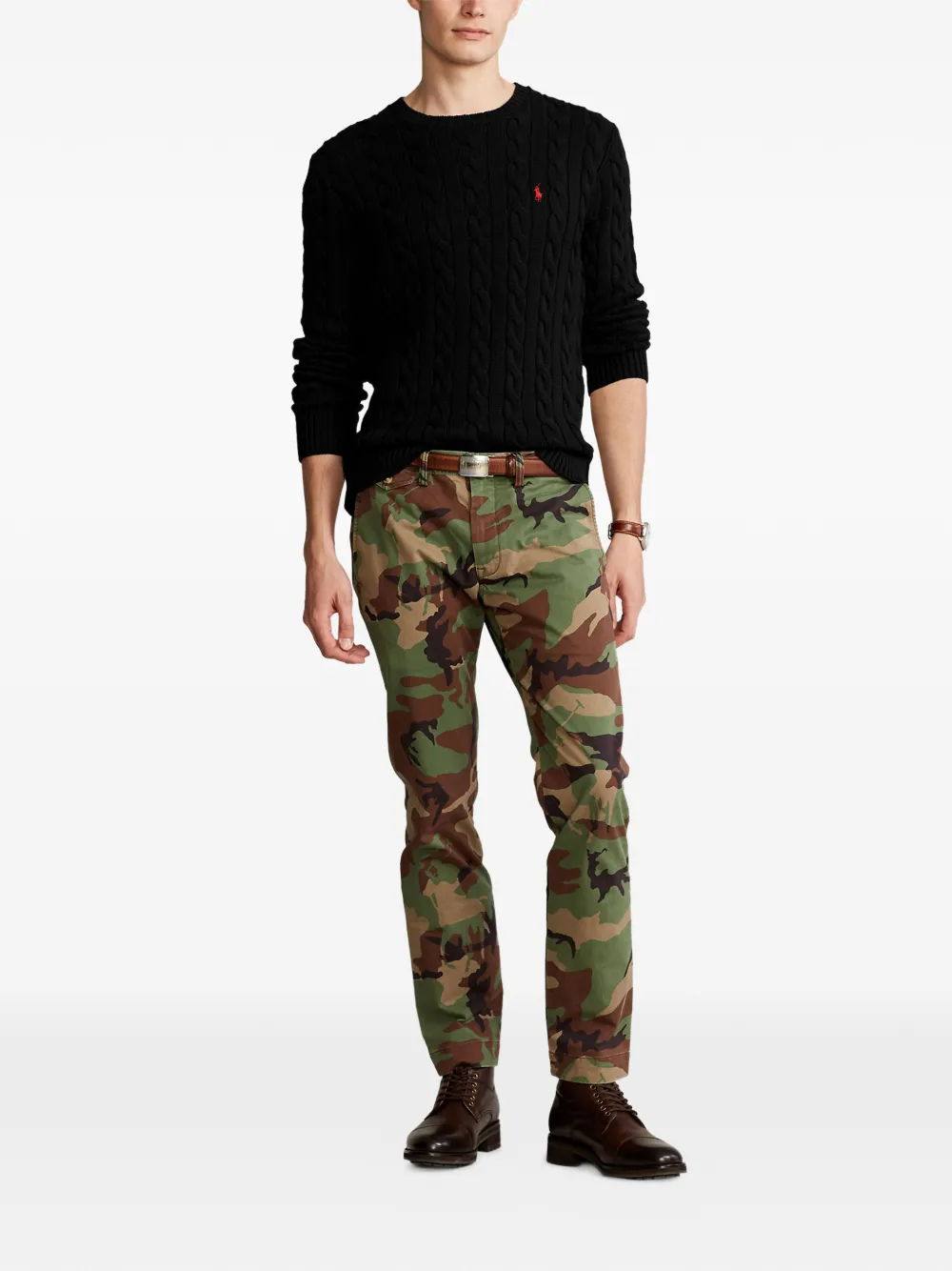 Polo Ralph Lauren Kabelgebreide trui met ponydetail Zwart