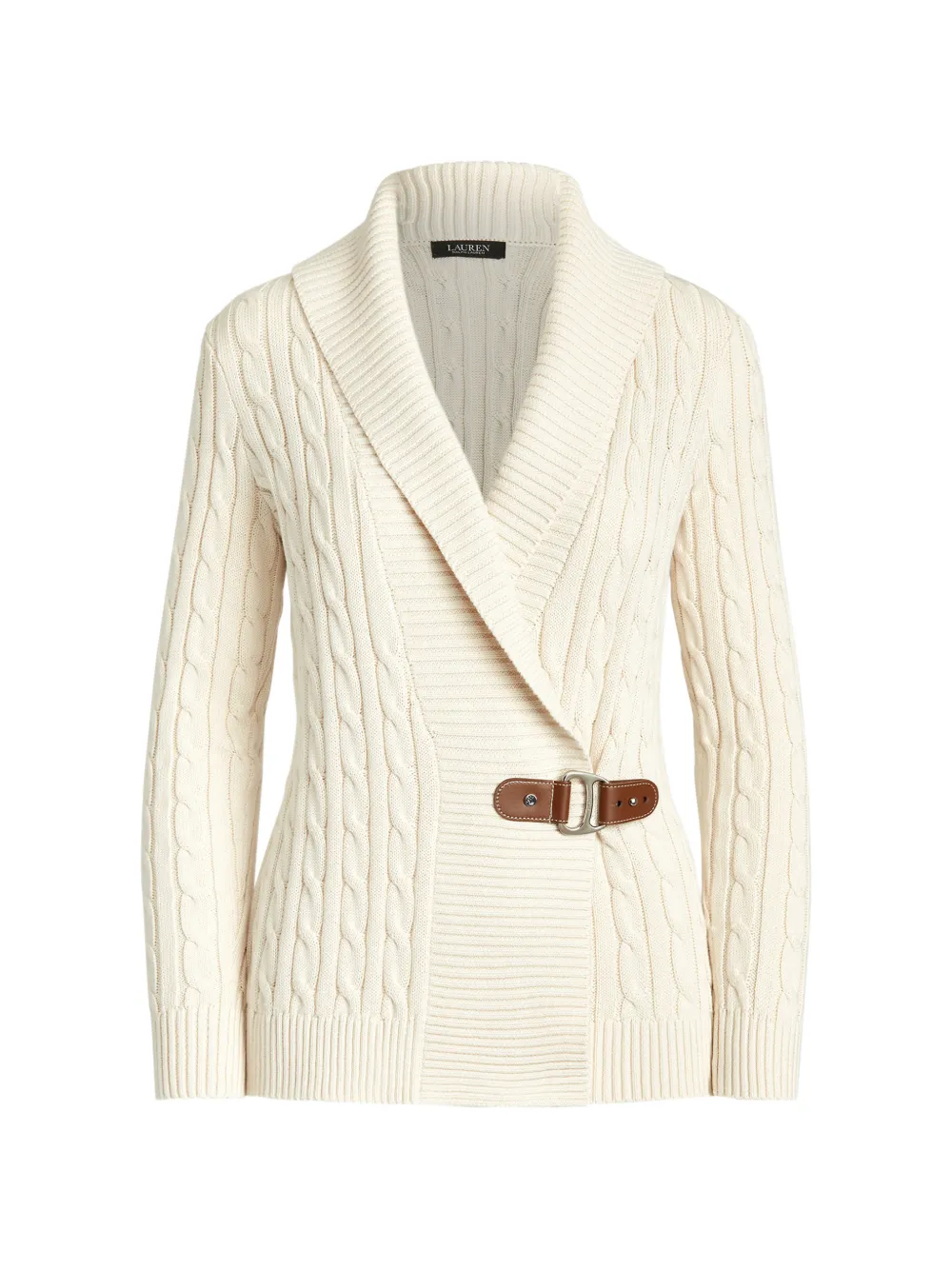 Lauren Ralph Lauren cable-knit buckle-fastening cardigan - Bianco