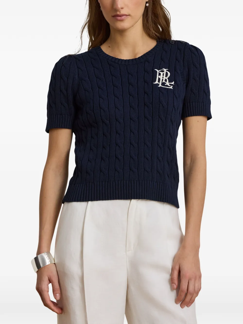 Lauren Ralph Lauren Kabelgebreid T-shirt met geborduurd logo Blauw