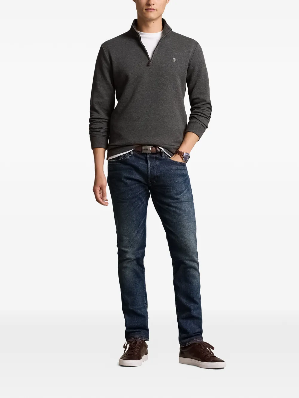 Polo Ralph Lauren Trui met geborduurd logo en rits Grijs
