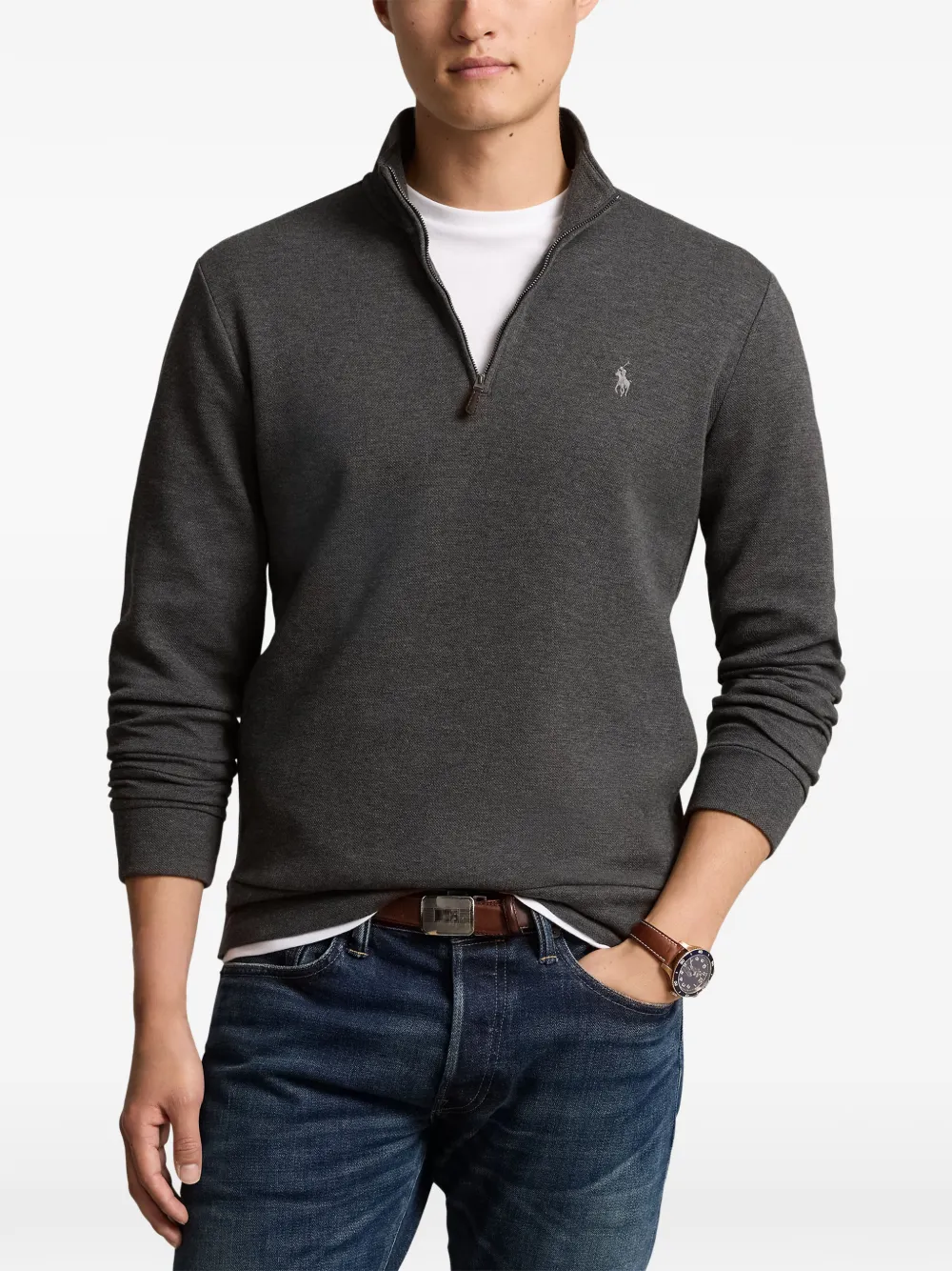 Polo Ralph Lauren Trui met geborduurd logo en rits Grijs