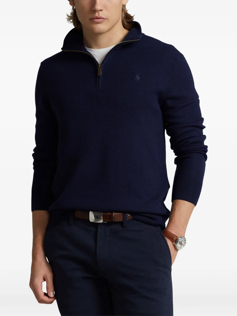 Polo Ralph Lauren Gebreide trui met kwartrits en textuur Blauw