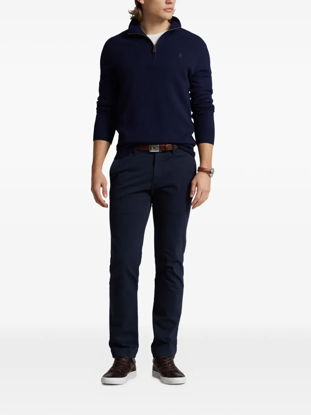 Polo Ralph Lauren Gebreide trui met kwartrits en textuur Blauw