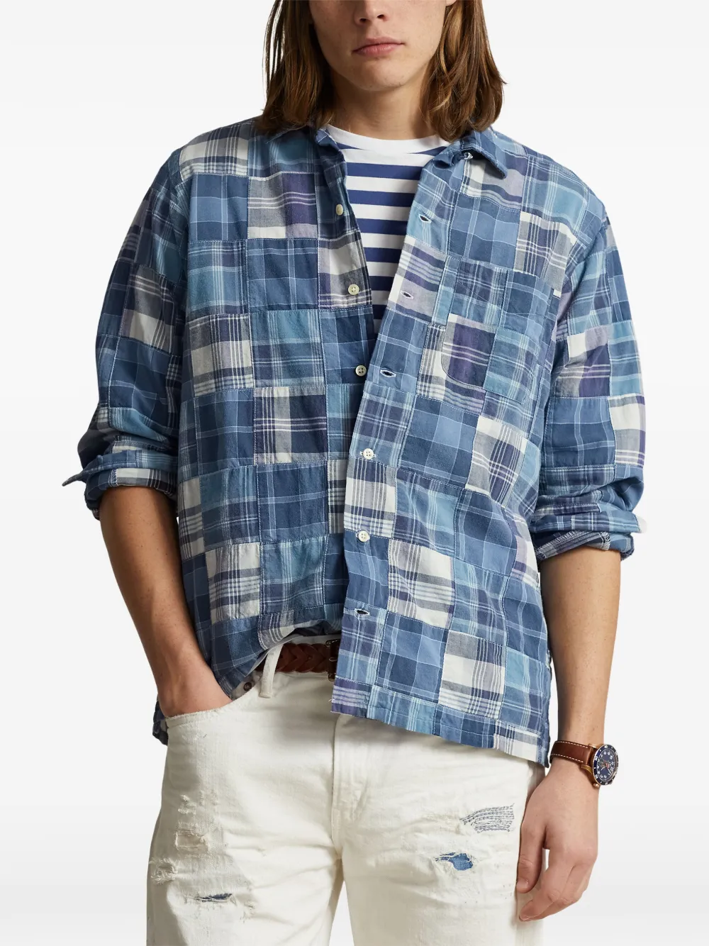 Polo Ralph Lauren Geruit overhemd met patchwork Blauw