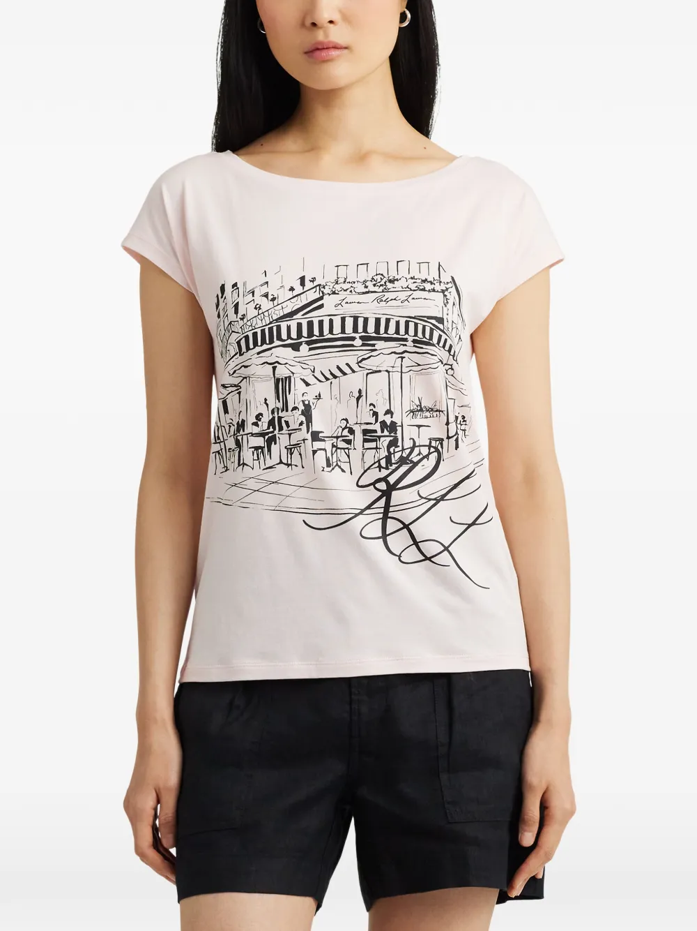 Lauren Ralph Lauren grafische print T-shirt met boothals Roze