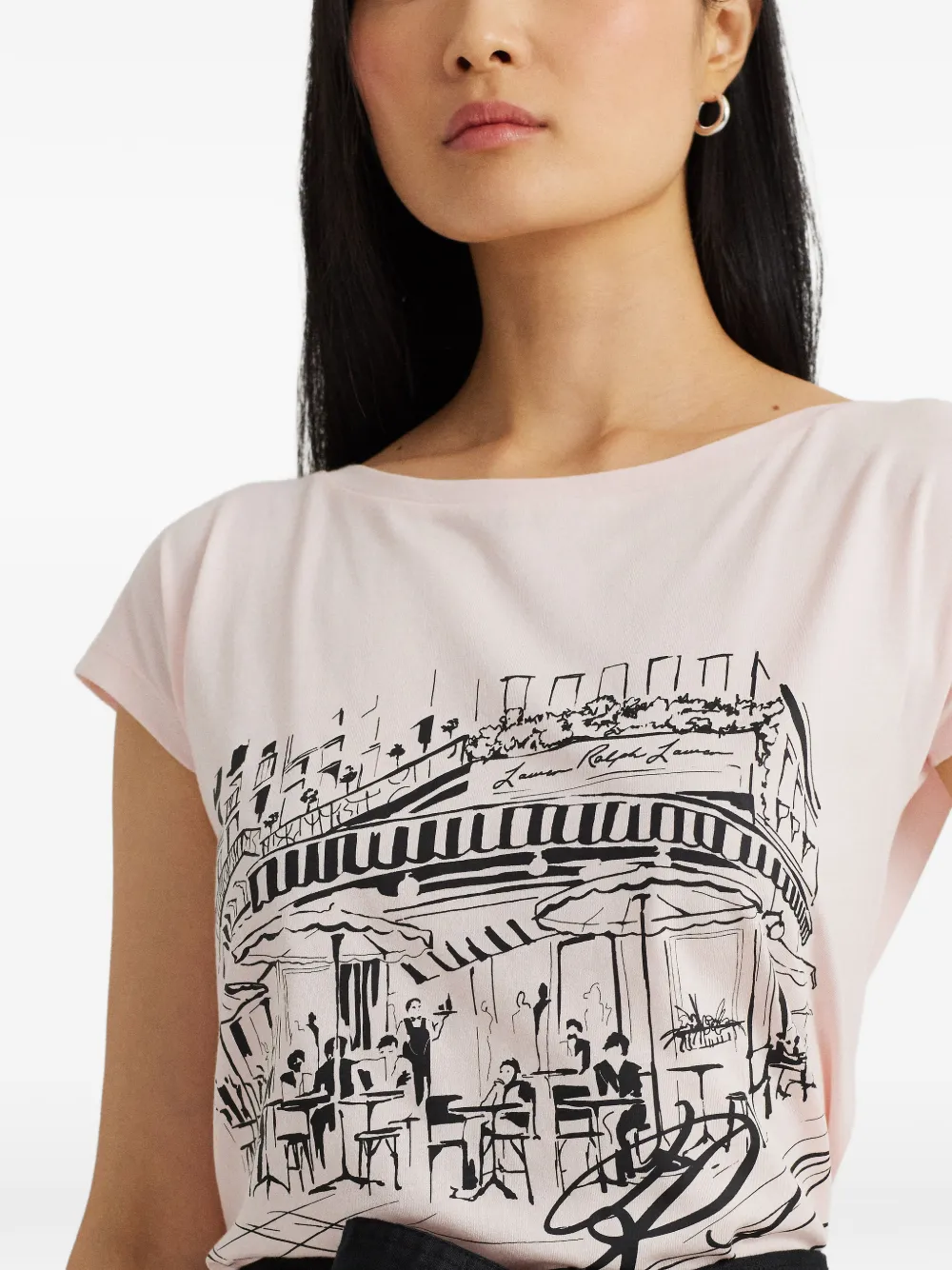 Lauren Ralph Lauren grafische print T-shirt met boothals Roze