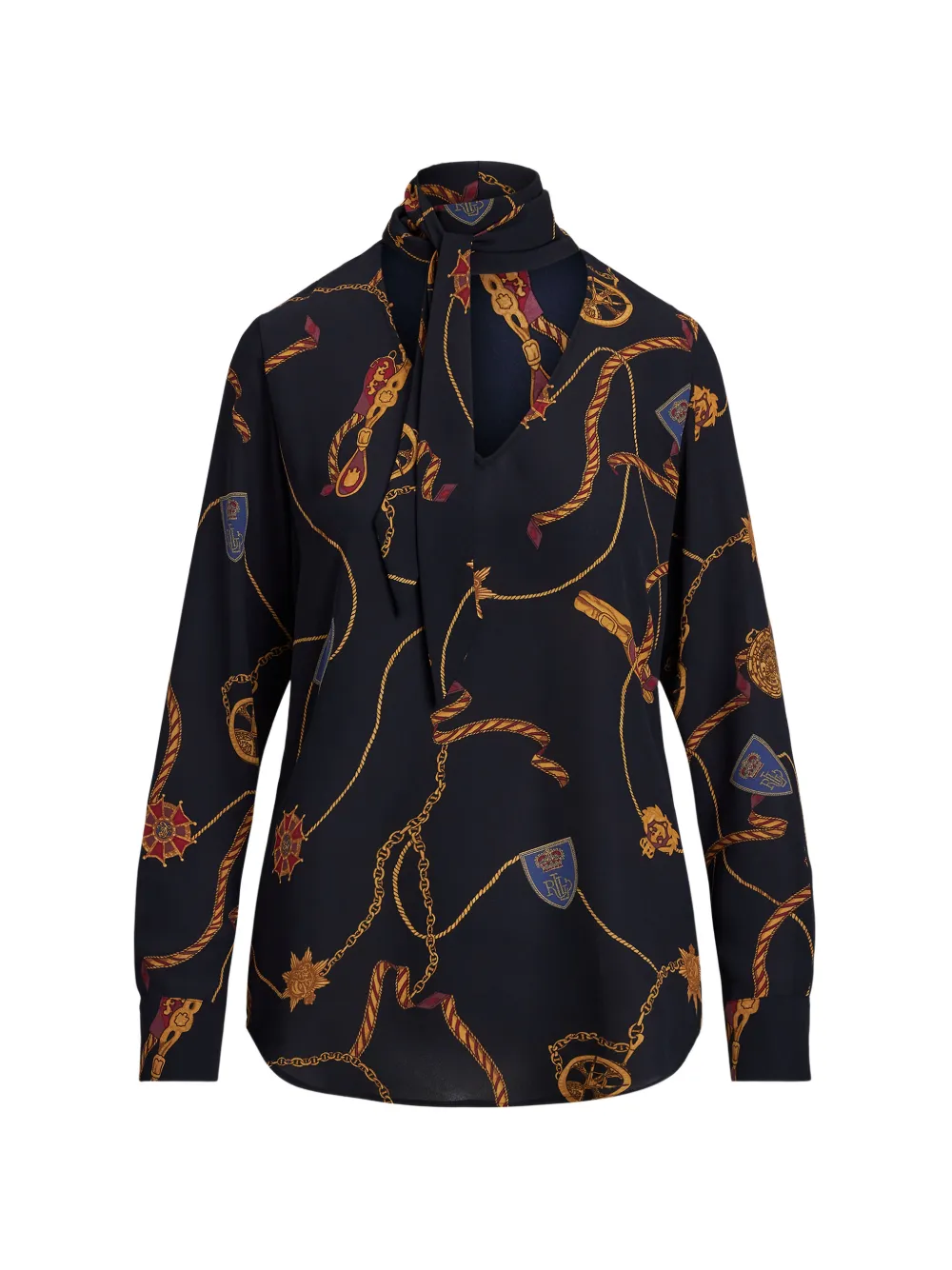 Lauren Ralph Lauren chain-print tie-neck blouse - Blu