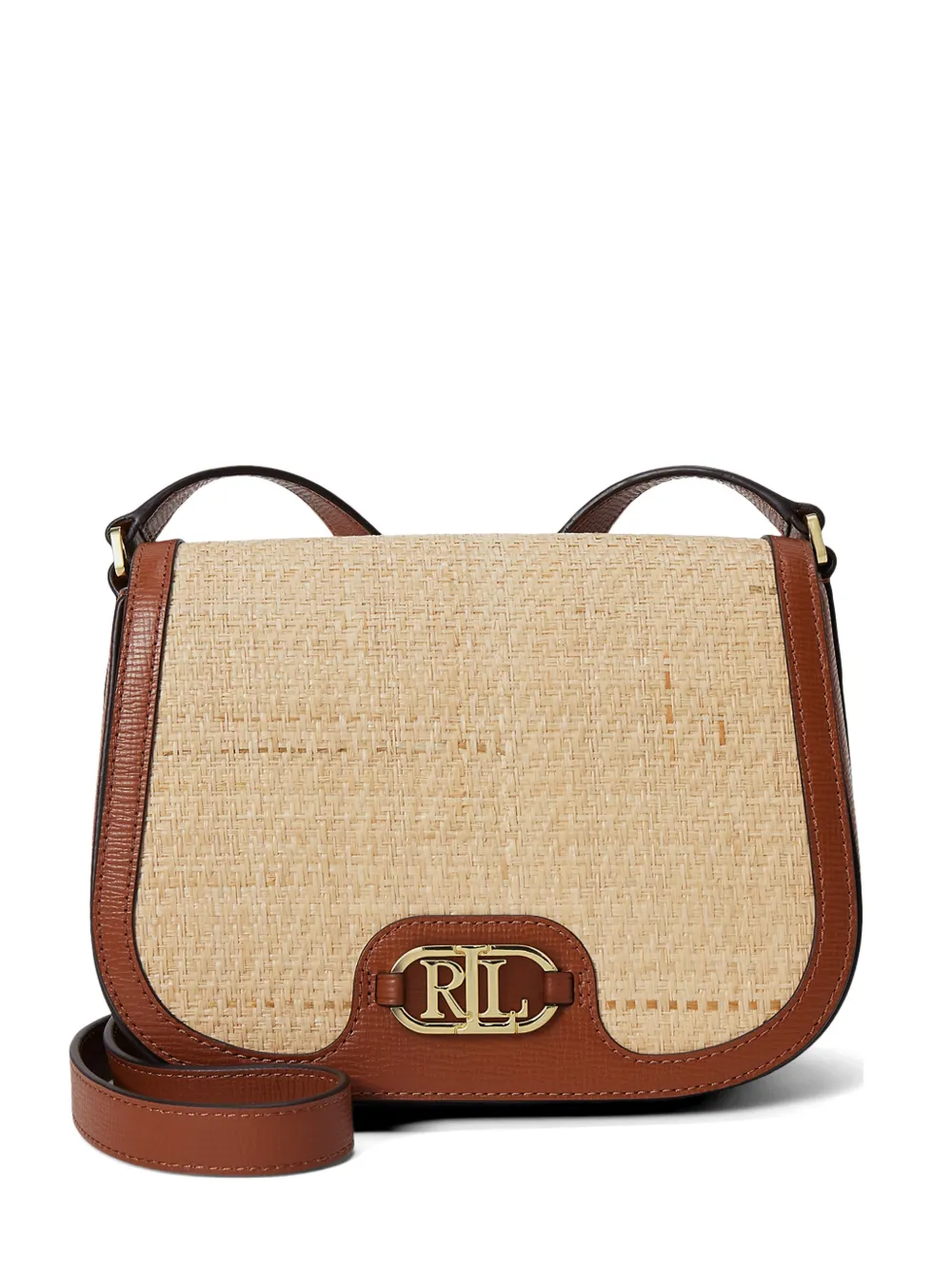 Lauren Ralph Lauren woven leather-trim shoulder bag - Marrone