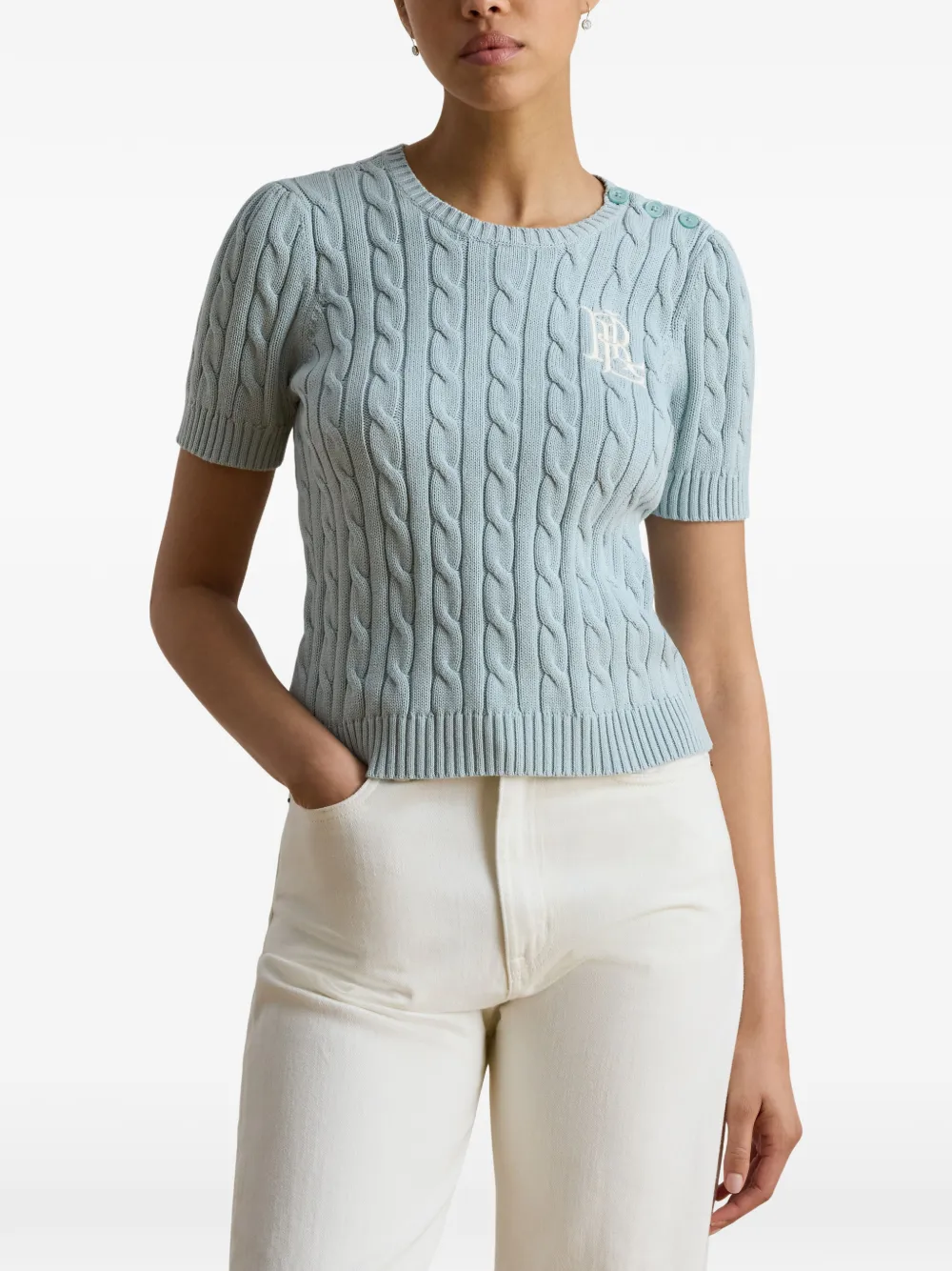 Lauren Ralph Lauren Kabelgebreide trui met korte mouwen Blauw