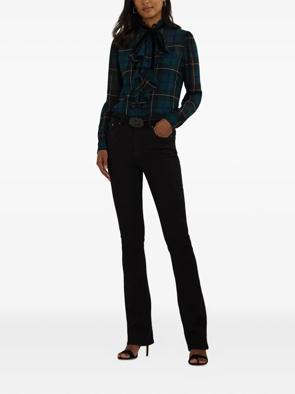 Lauren Ralph Lauren Geruite blouse met ruches Groen