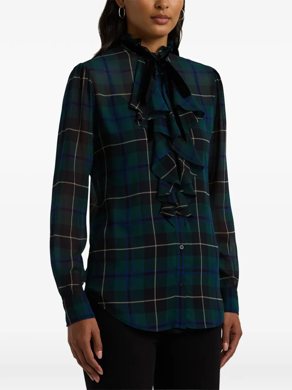 Lauren Ralph Lauren Geruite blouse met ruches Groen