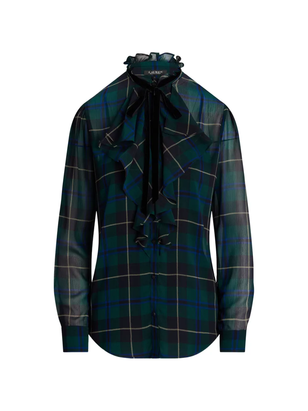 Lauren Ralph Lauren ruffled-neck plaid shirt - Verde