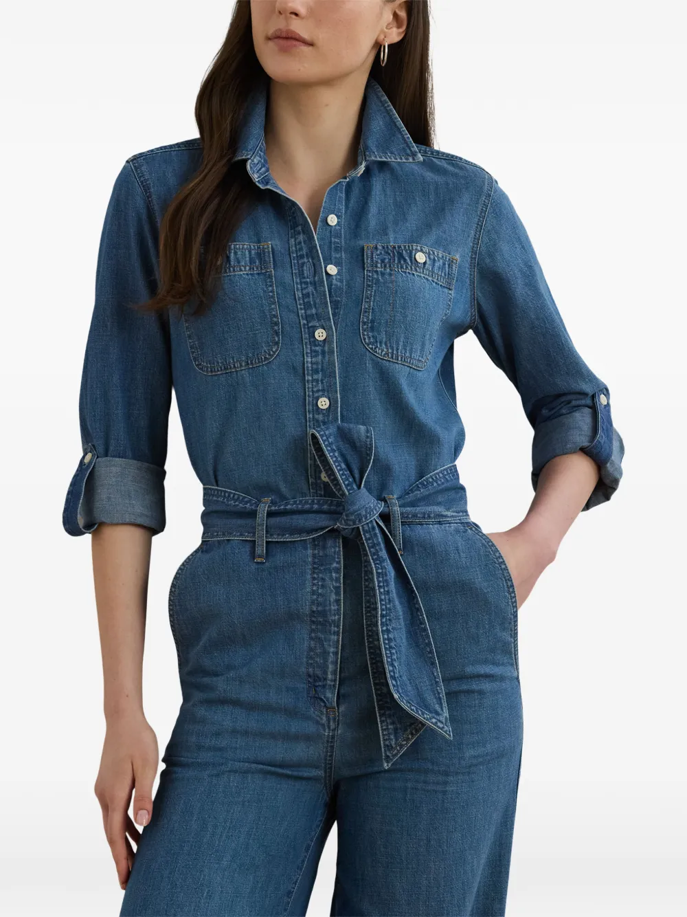 Lauren Ralph Lauren Jumpsuit van spijkerstof met ceintuur Blauw