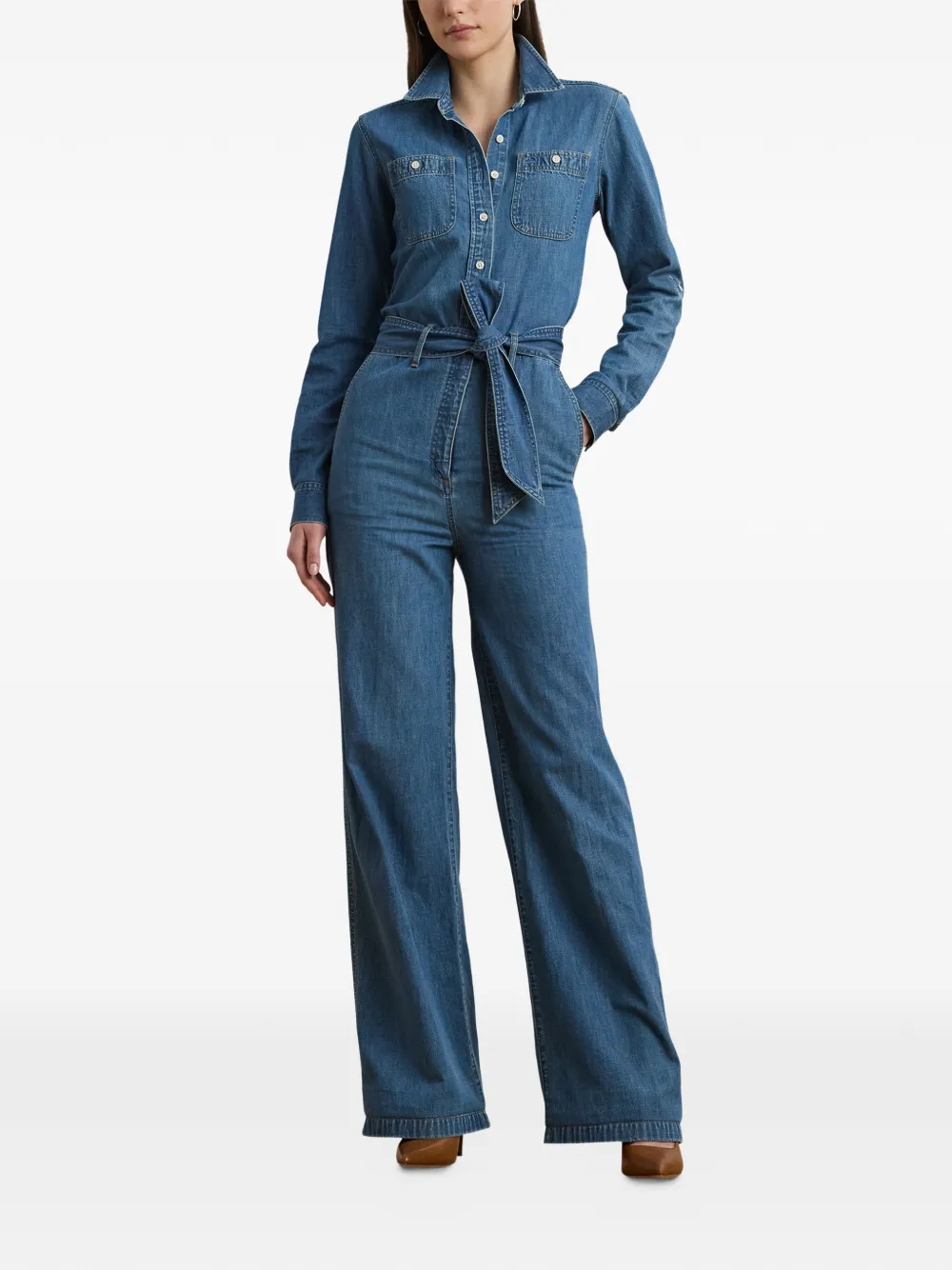 Lauren Ralph Lauren Jumpsuit van spijkerstof met ceintuur Blauw