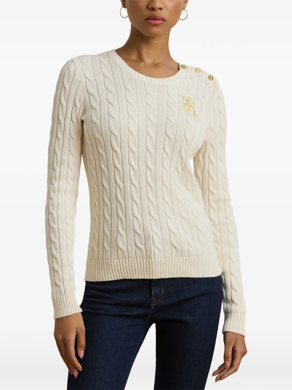 Lauren Ralph Lauren Kabelgebreide trui met knoopdetail Beige