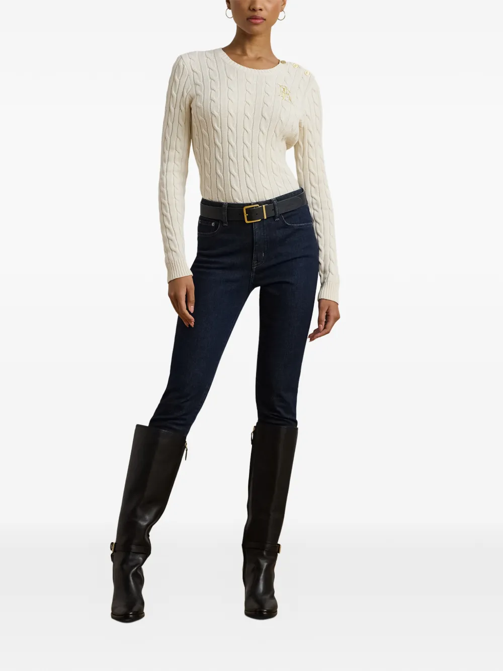 Lauren Ralph Lauren Kabelgebreide trui met knoopdetail Beige