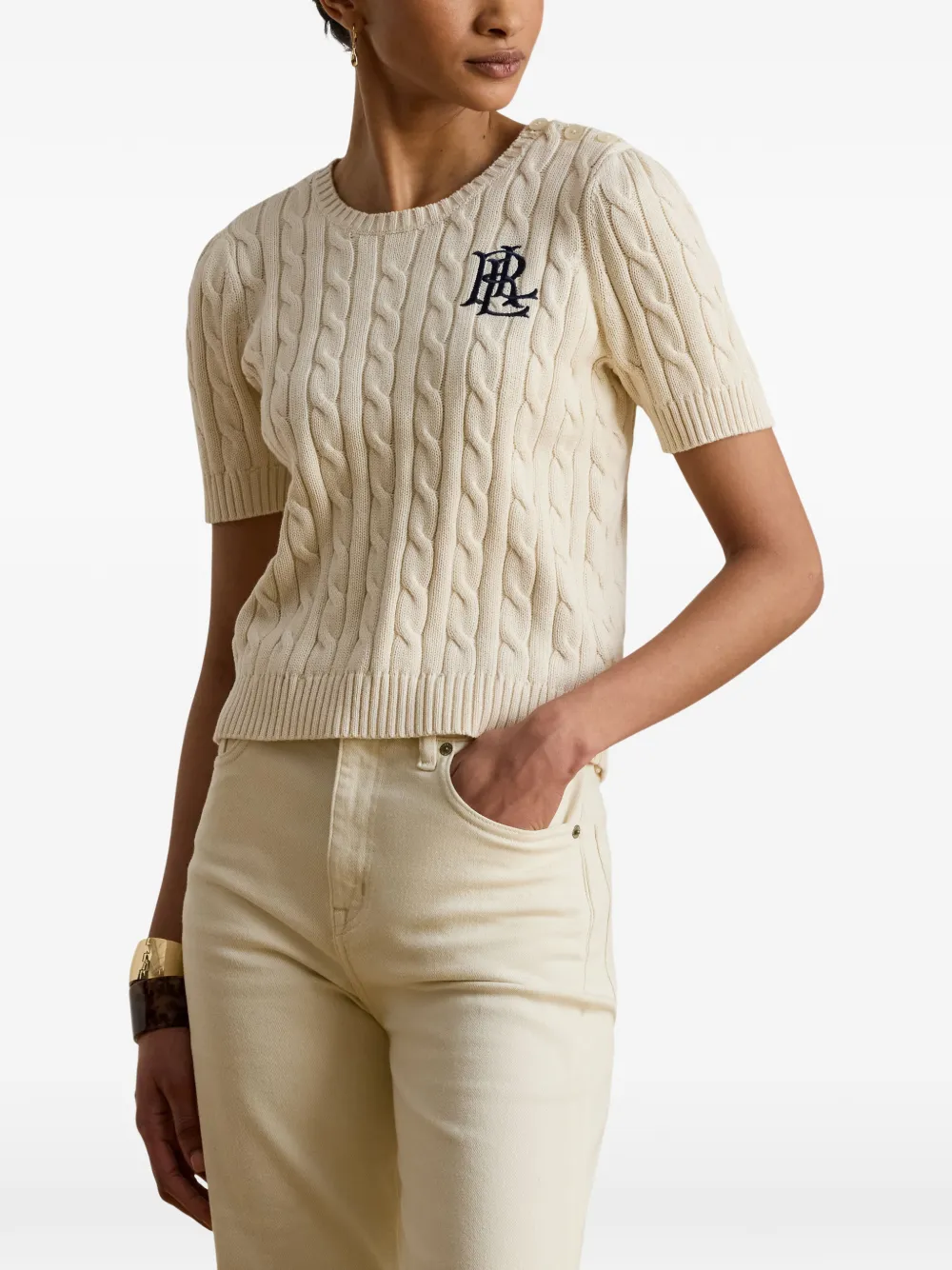Lauren Ralph Lauren Kabelgebreid T-shirt Beige