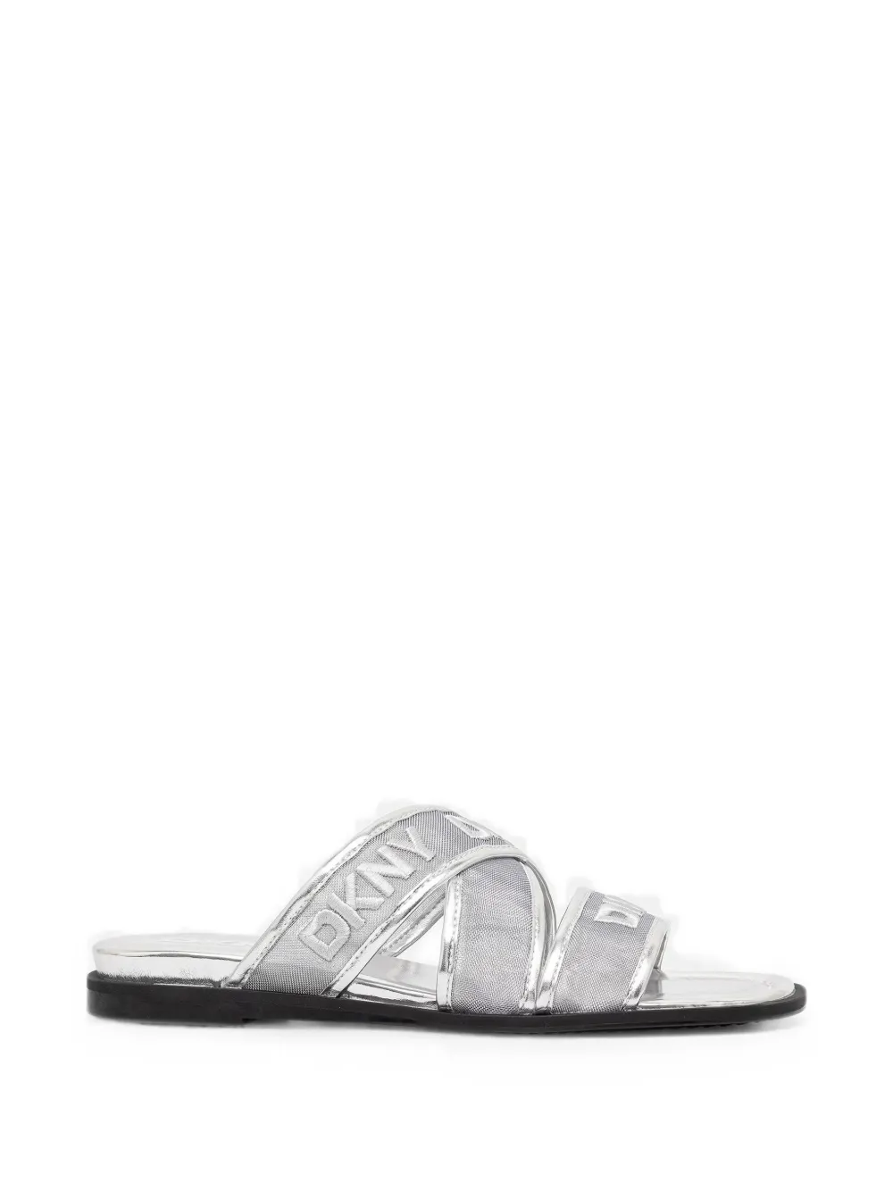 DKNY Cerelia logo-embroidered crossover-strap slides Zilver