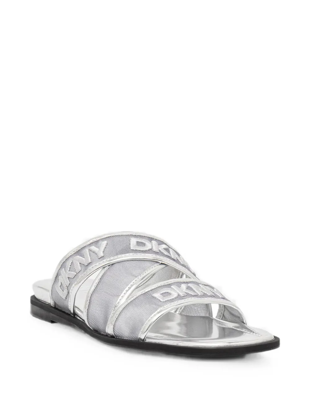 DKNY Cerelia logo-embroidered crossover-strap slides Zilver