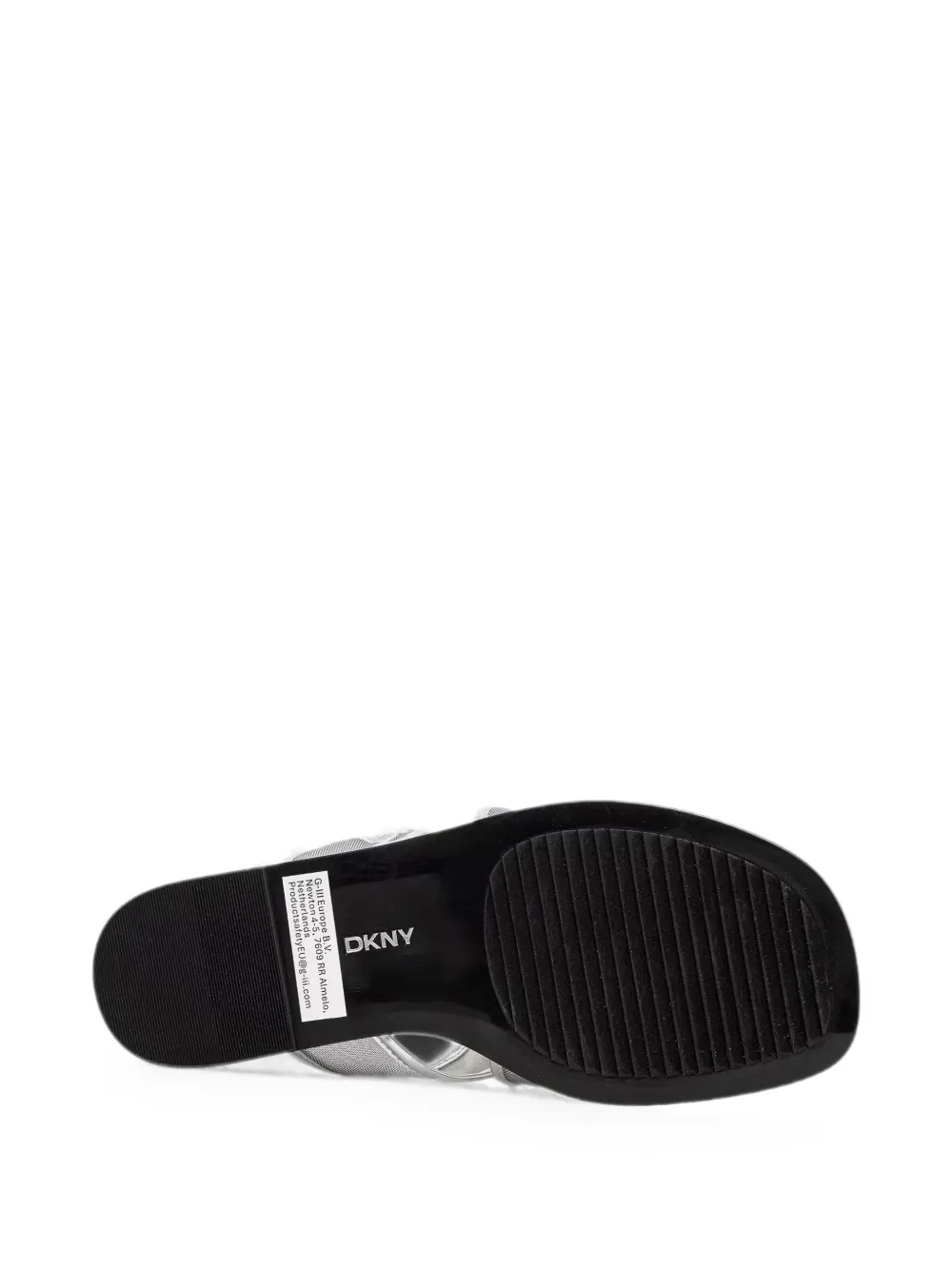 DKNY Cerelia logo-embroidered crossover-strap slides Zilver