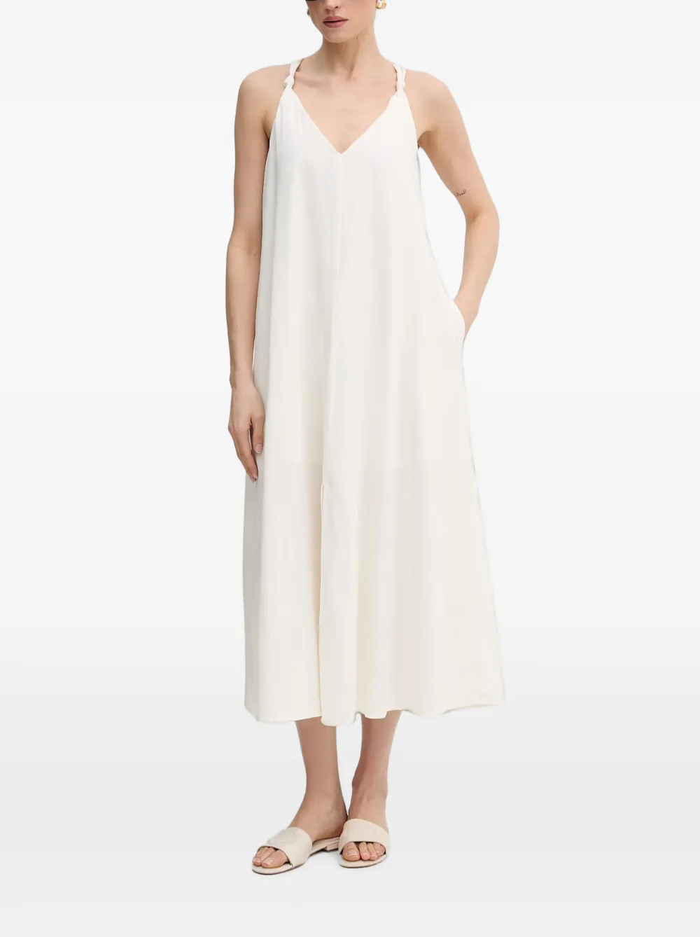 DKNY Midi-jurk met V-hals met geknoopt detail Wit