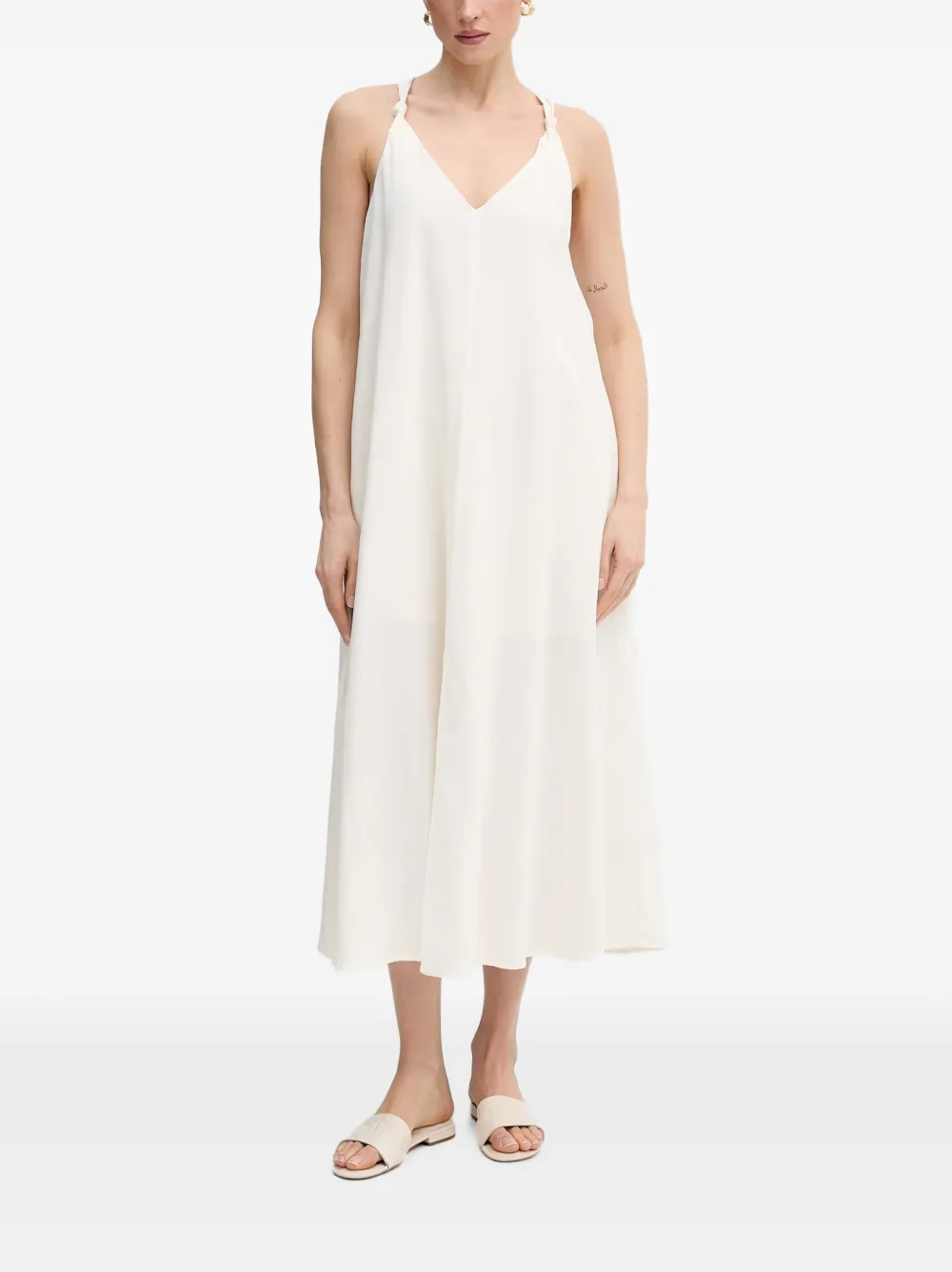 DKNY Midi-jurk met V-hals met geknoopt detail Wit