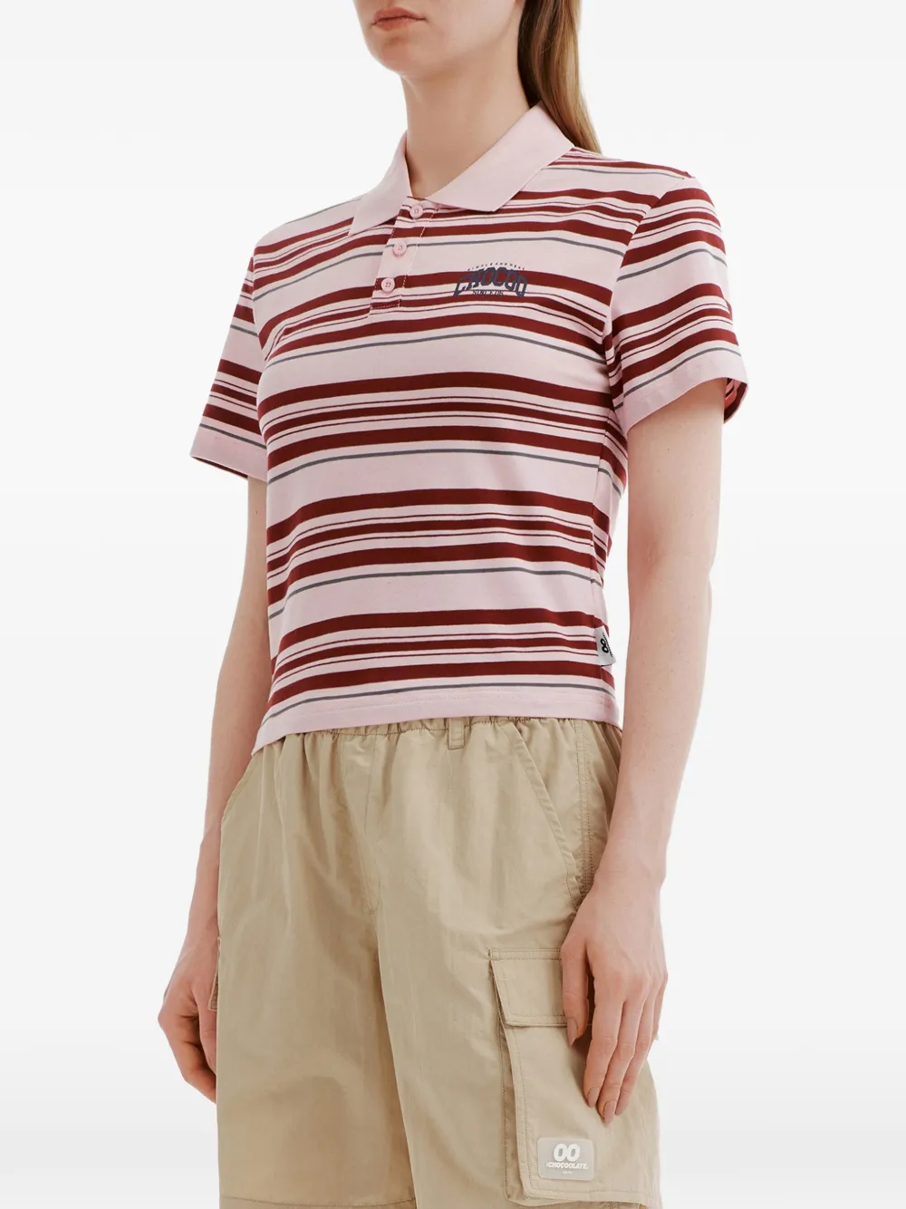  Chocoolate Striped Button Polo Shirt - Pink 