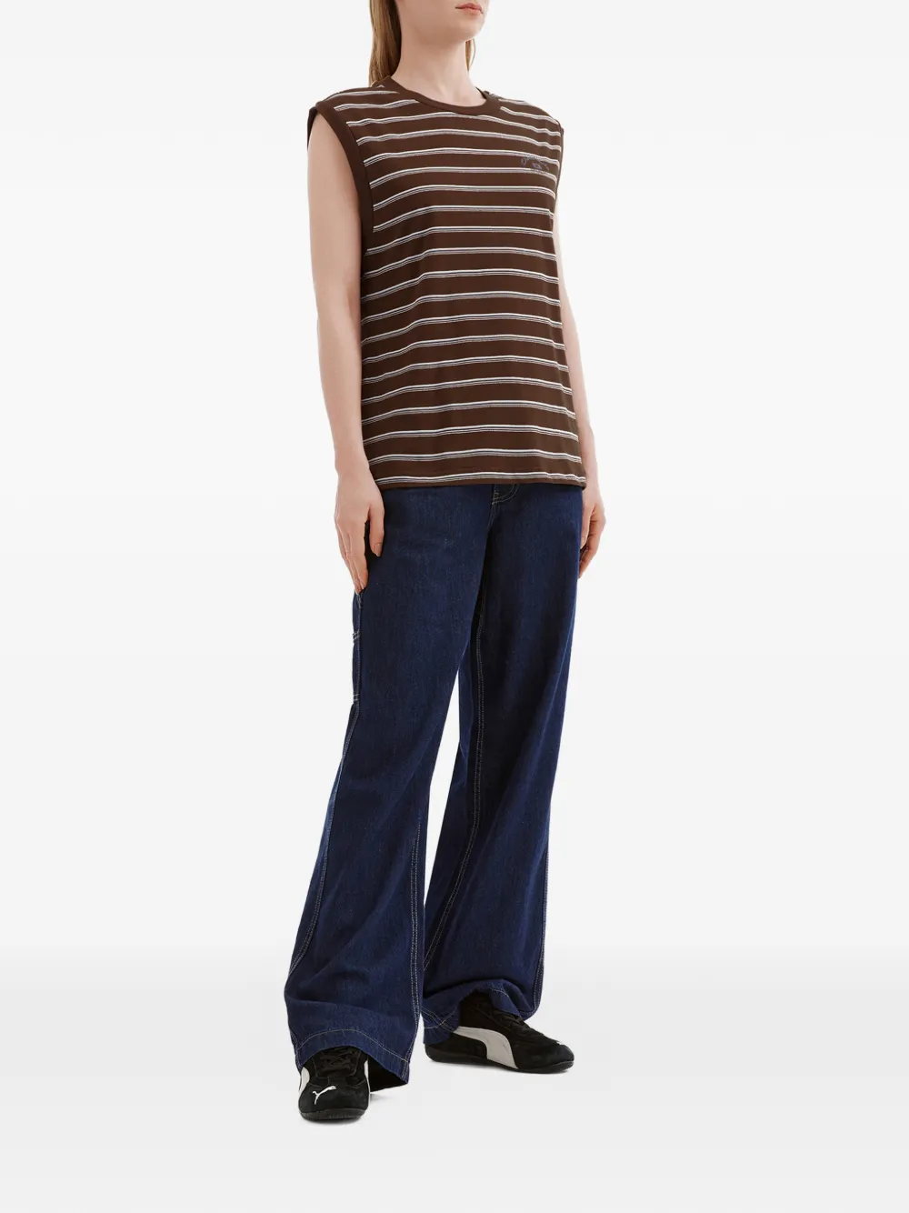  Chocoolate Stripe-pattern Vest - Brown 