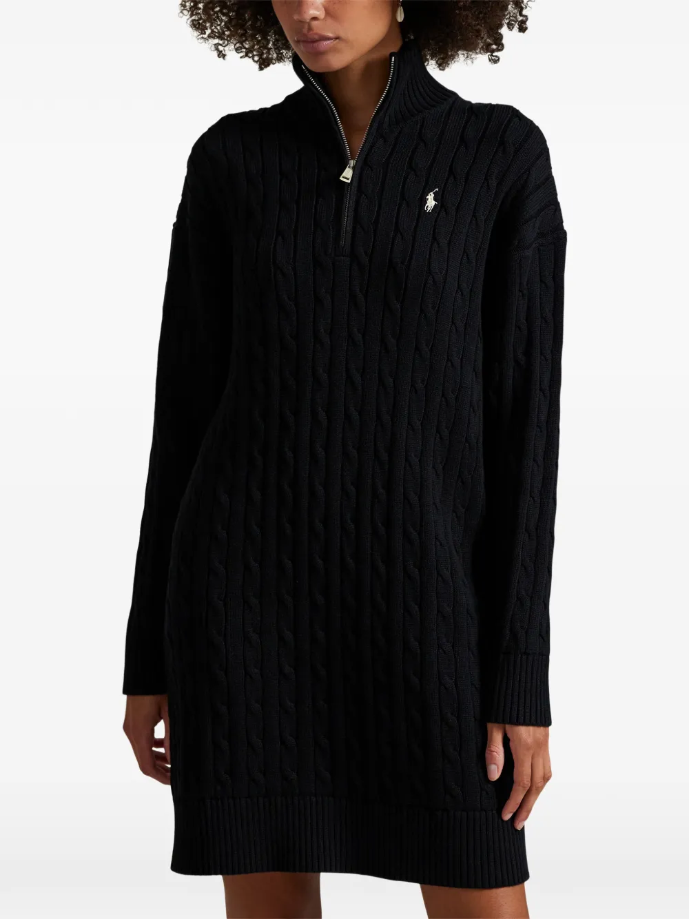 Polo Ralph Lauren Kabelgebreide mini-jurk met rits Blauw