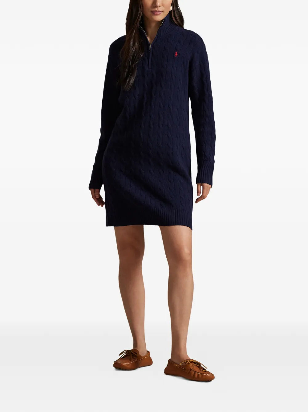 Polo Ralph Lauren Kabelgebreide mini-jurk met rits Blauw