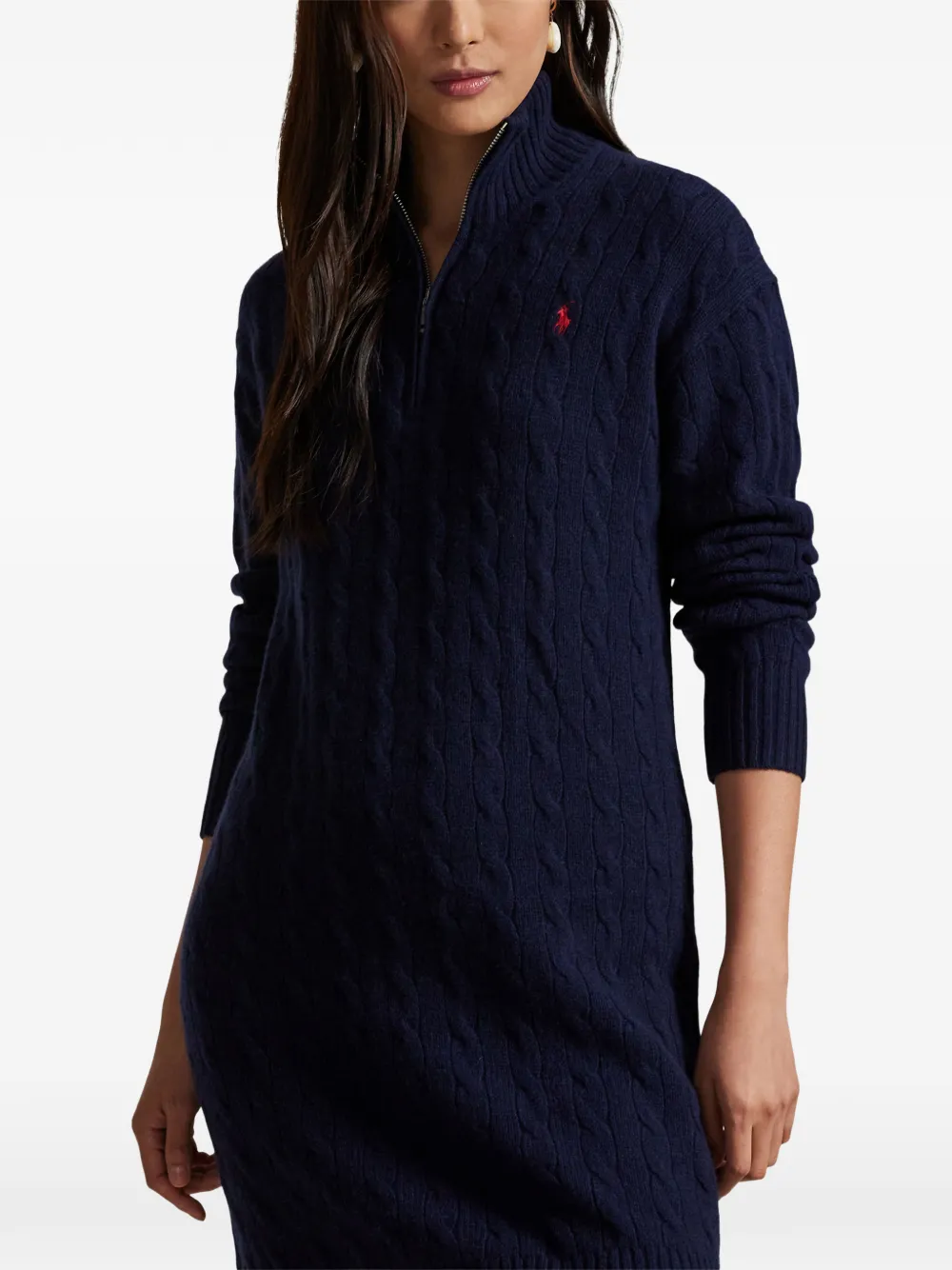 Polo Ralph Lauren Kabelgebreide mini-jurk met rits Blauw