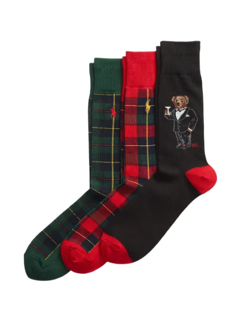 Polo Ralph Lauren tartan bear motif socks (set of three)
