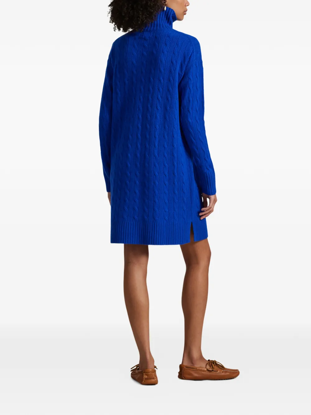 Polo Ralph Lauren Cable-knit Roll-neck Mini Dress In Blue