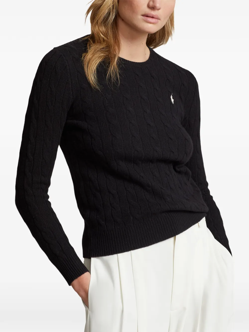 Polo Ralph Lauren Kabelgebreide trui met logo Zwart