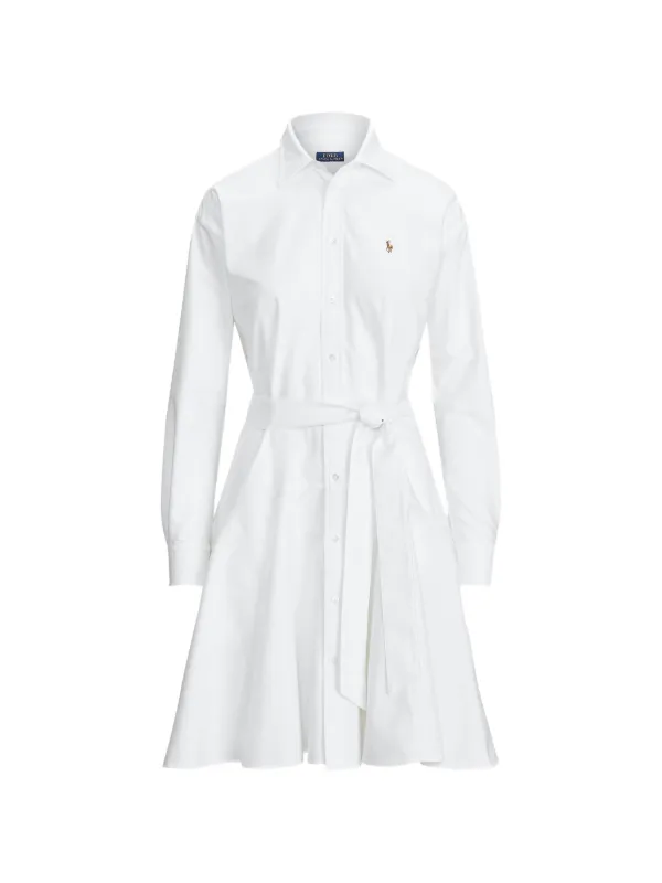 Polo Ralph Lauren Belted Logo-embroidered Shirt Mini Dress in White
