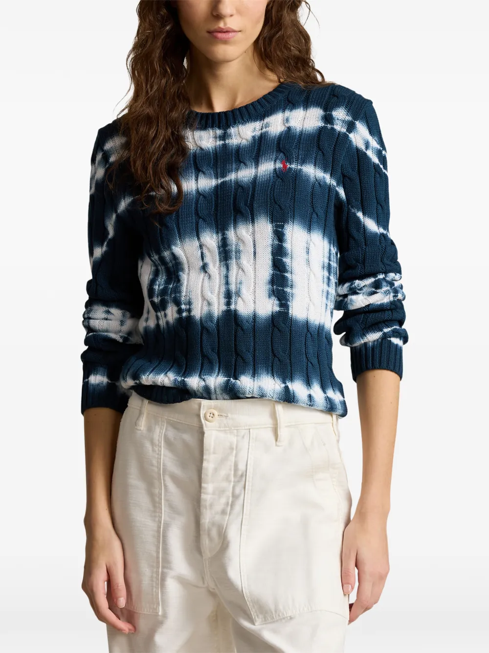 Polo Ralph Lauren Kabelgebreide trui met tie-dye print Blauw