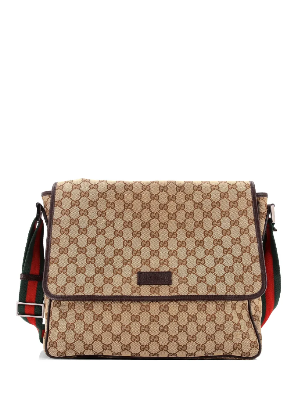 Gucci Pre-Owned Web Strap Flap Messenger GG Canvas Medium crossbody bag - Marrone