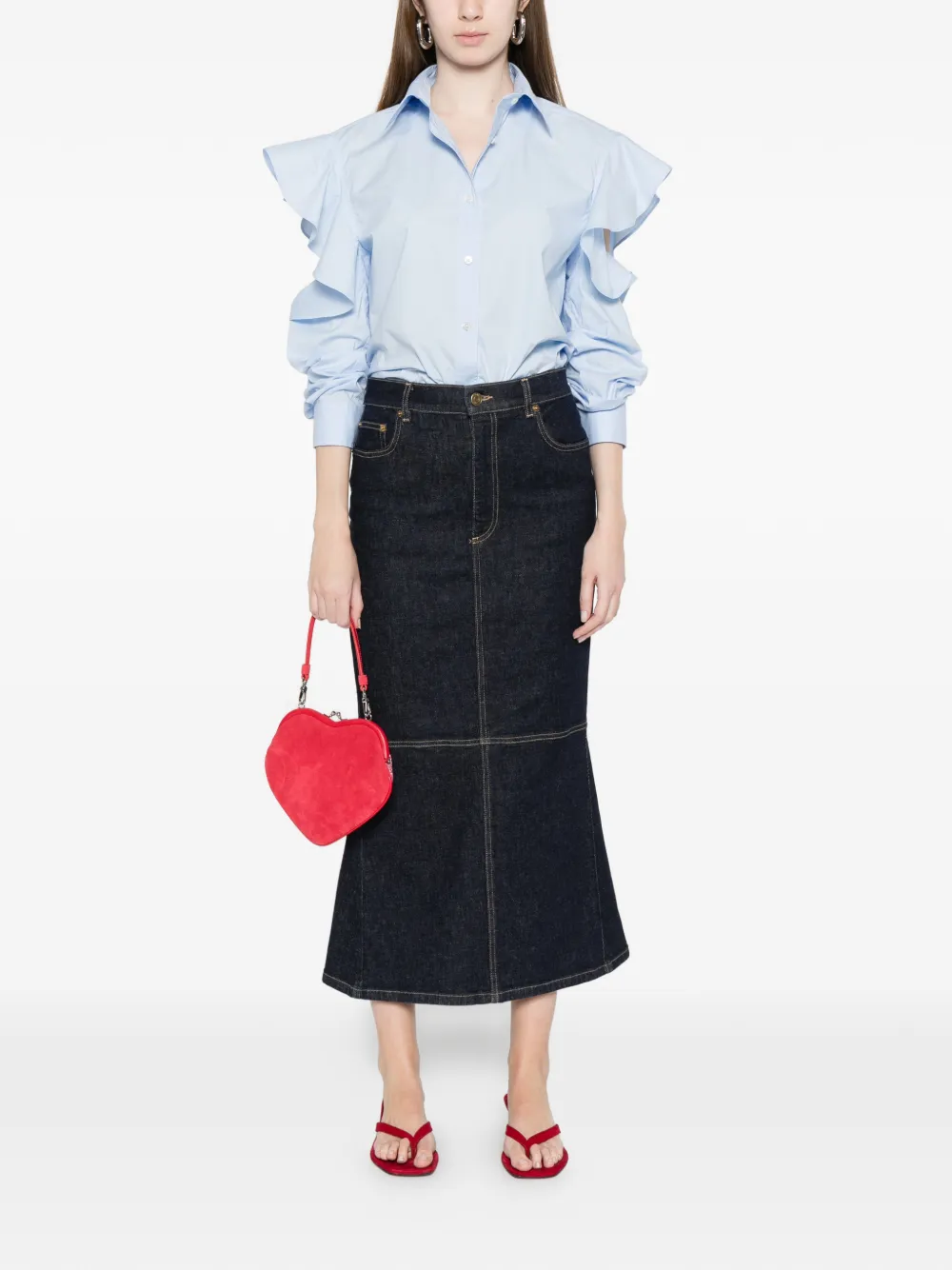  Moschino Ruffled Cold-shoulder Top - Blue 