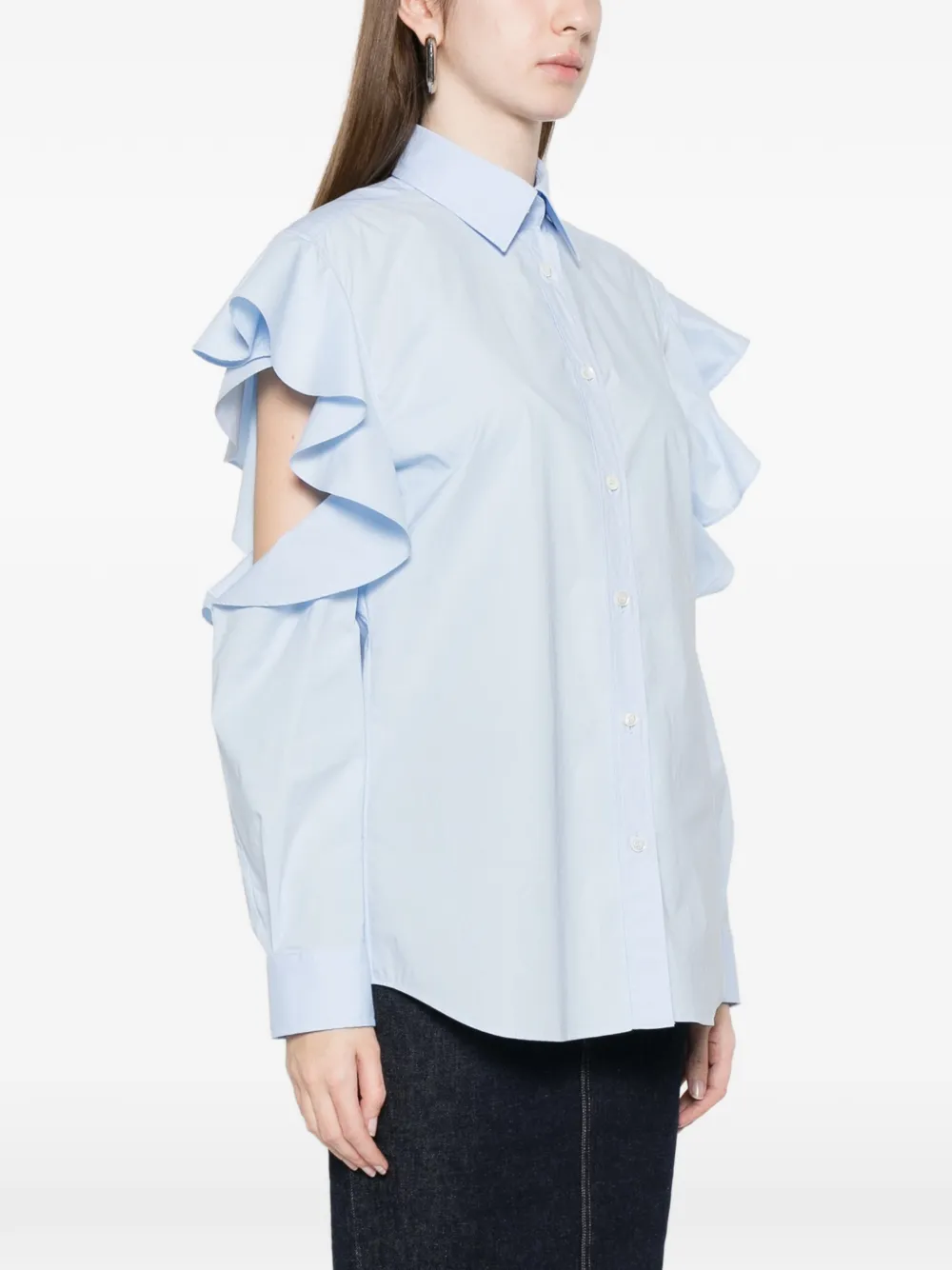  Moschino Ruffled Cold-shoulder Top - Blue 