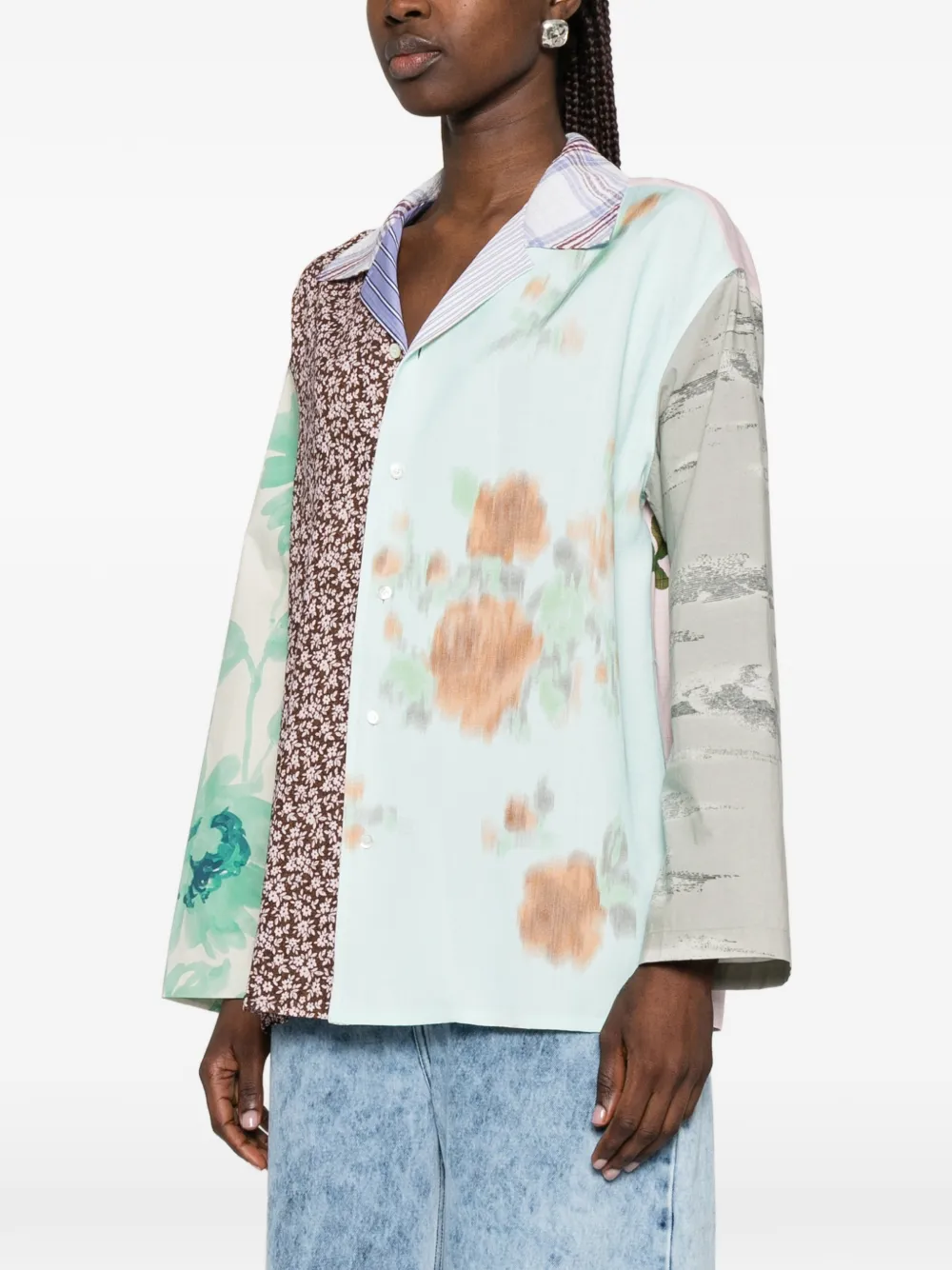 Moschino Blouse met patchwork en bloemen Bruin