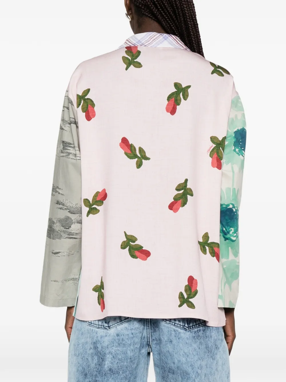 Moschino Blouse met patchwork en bloemen Bruin